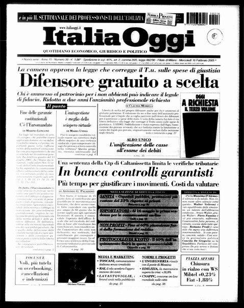 Italia oggi : quotidiano di economia finanza e politica